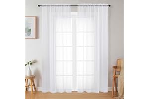 WelvetBLK White Sheer Curtains 84 Inches Long 2 Panels Set for Bedroom Living Room, Soft Airy Light Filtering Modern Solid Rod Pocket Drapes Window Treatments, White, Each 42" W x 84" L