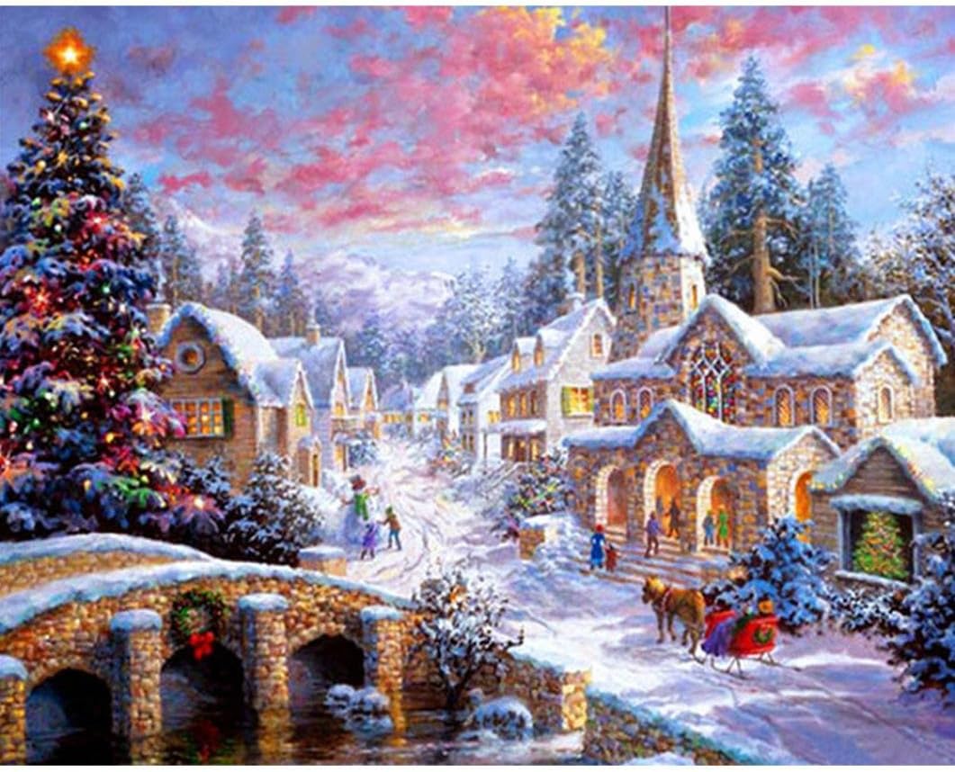 DIY 5D Snow Bridge Full Drill Diamond Painting, Jchen(TM) DIY 5D Diamond Embroidery Rhinestone Painting Cross Stitch Kit 5D Diamond Painting by Number Kits Home Wall Art Decor (Snow B: 30x40cm)
