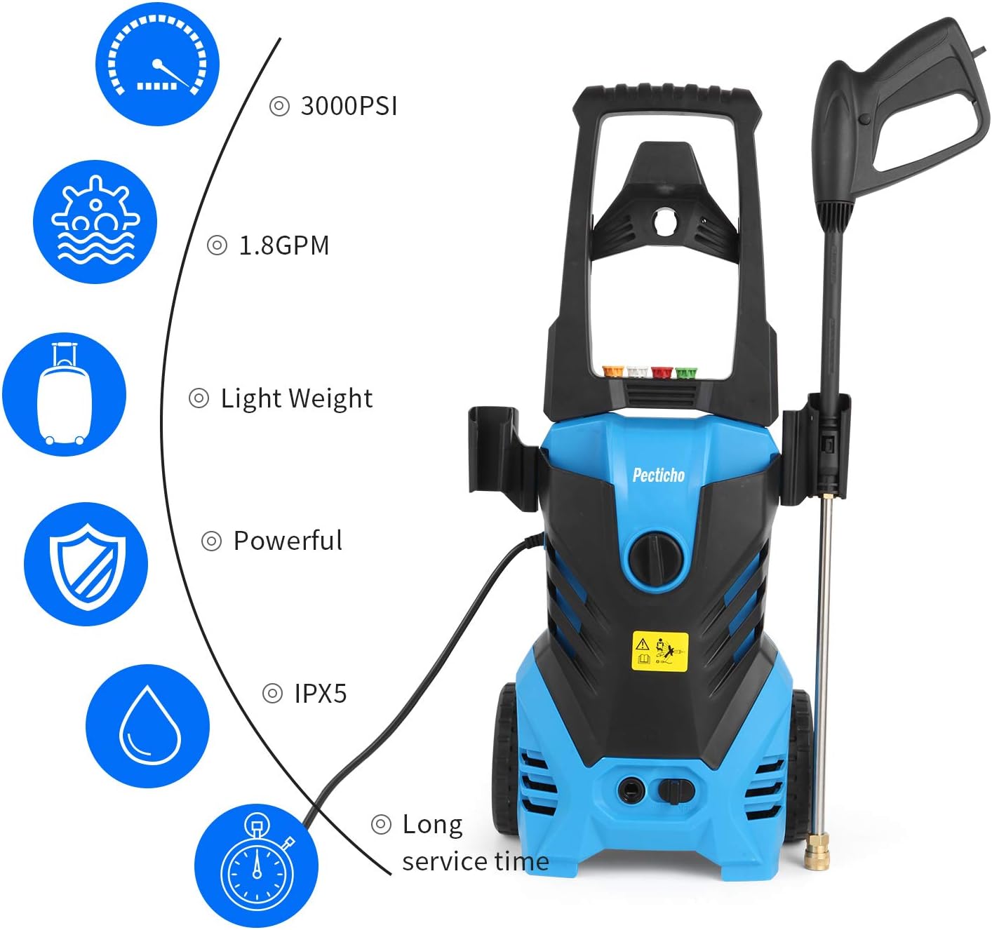 Pressure Washer, 3000PSI Electric Pressure Washer, 1.8GPM Electric Power Washer High Pressure Washer with Spray Gun, Brush, and 4 Quick-Connect Spray Tip, Blue : Garden & Outdoor