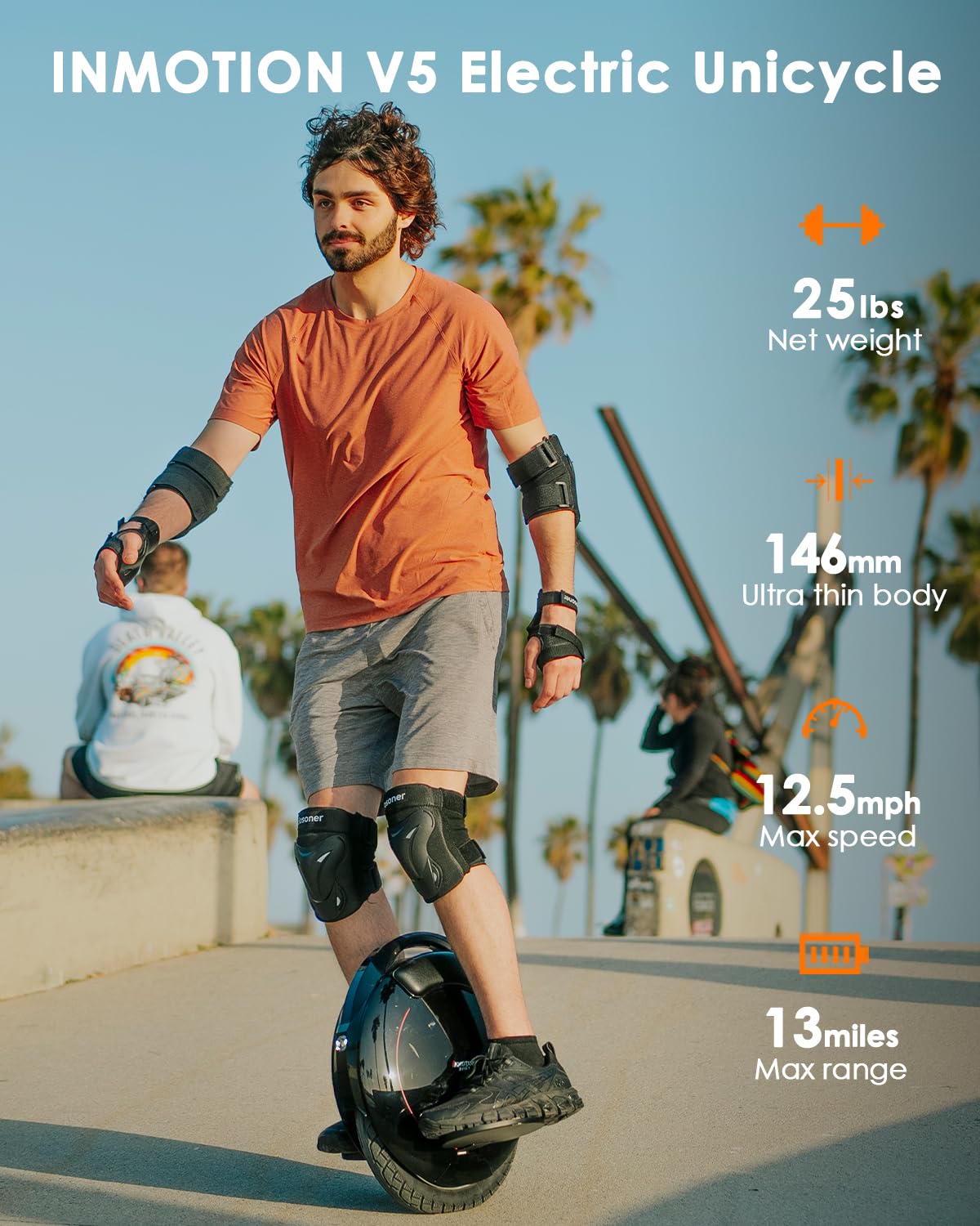INMOTION V5 Electric Unicycle for Adult with 12.5 MPH & 12.5 Miles Mileage, 14 Inch Pneumatic Tire One Wheel EUC Portable Self Balancing Scooters