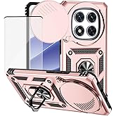 Yodueiv for Xiaomi Redmi Note 14 Pro 5G Case with Tempered Glass Screen Protector and Slide Camera Cover, Magnetic Ring Car Mount Holder Protective Cover for Xiaomi Redmi Note 14 Pro 5G Rose Gold