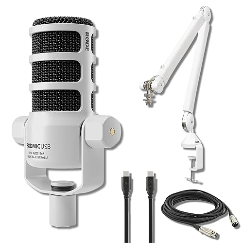 Rode PodMic USB and XLR Dynamic Broadcast Microphone (White) with Rode ...