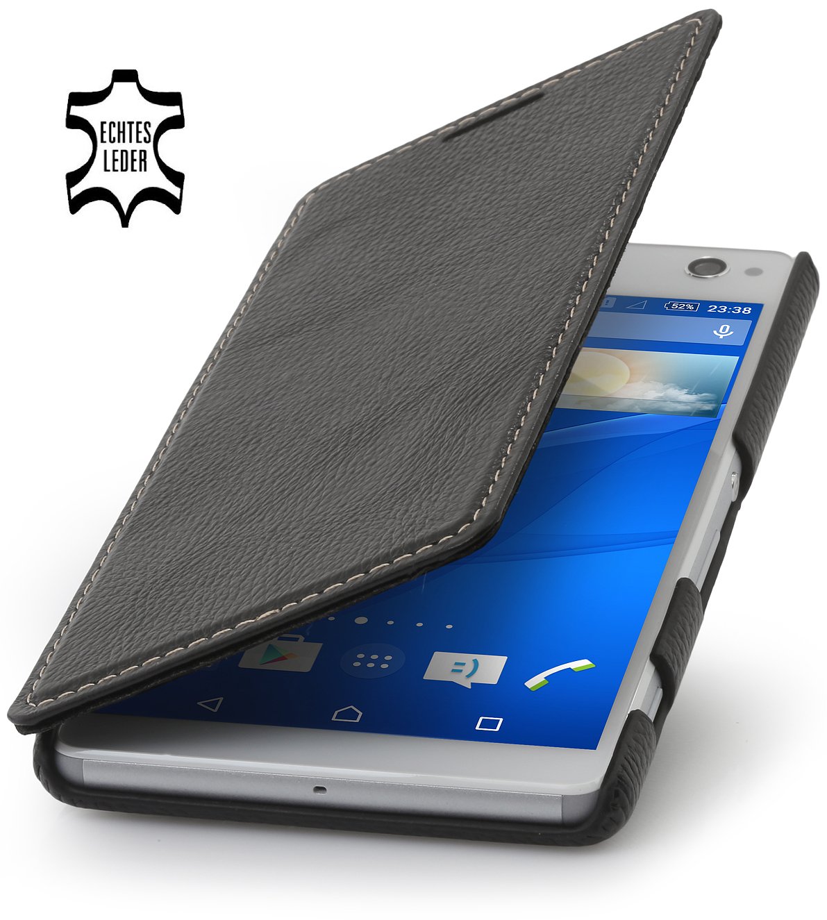 StilGut Book Type, Genuine Leather Case, Cover for Sony Xperia C4, Black