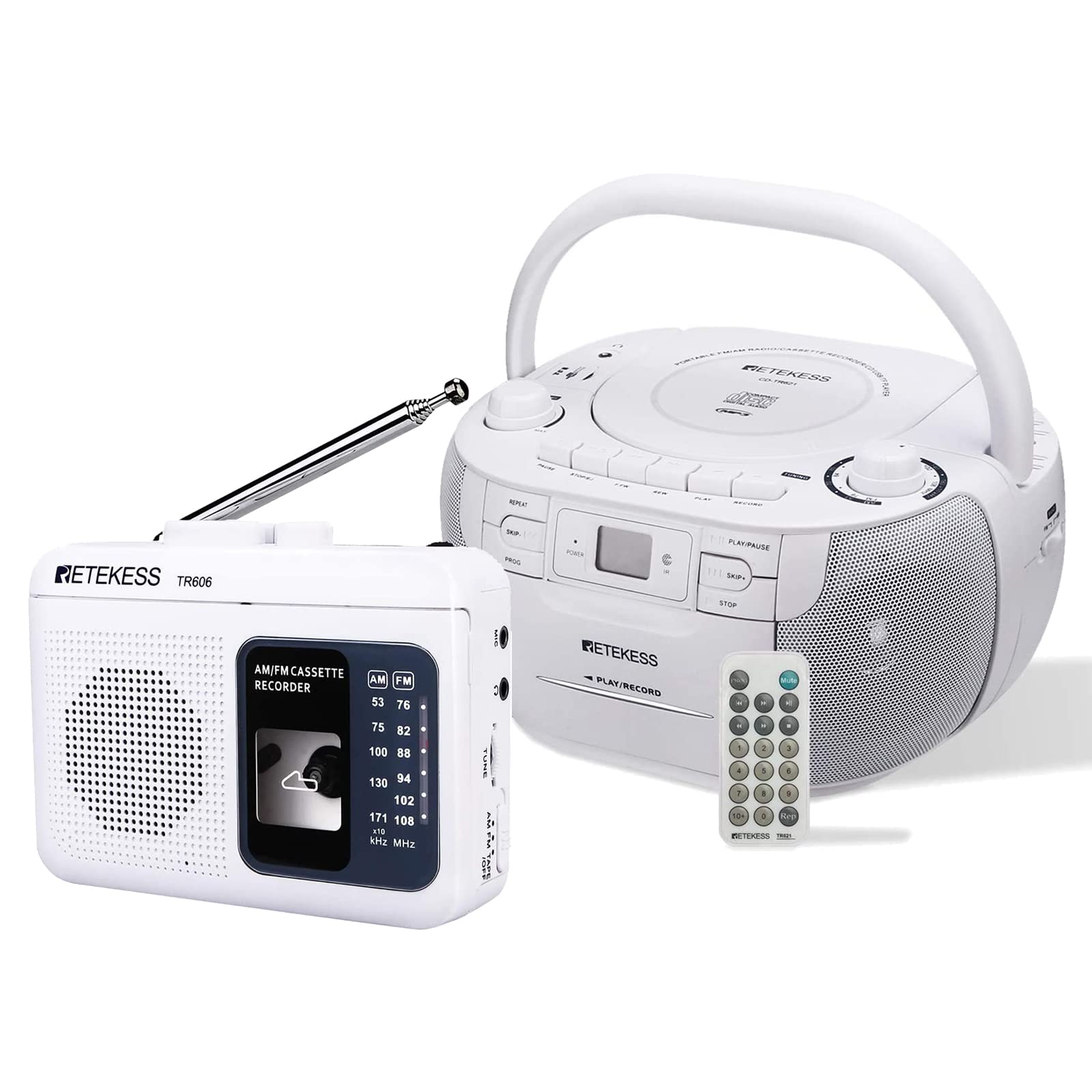 Retekess TR621 CD and Cassette Player Combo, Portable Boombox AM FM Radio,TR606 Tape Recorder Cassette Player,AM FM Cassette Players Walkman, Supports Voice/AUX Line in Record