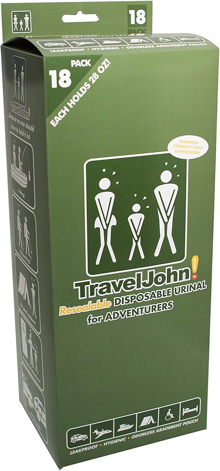 TravelJohn 18- Pack Resealable Disposable Urinal for Adventurers (TJ1C) : Sports & Outdoors
