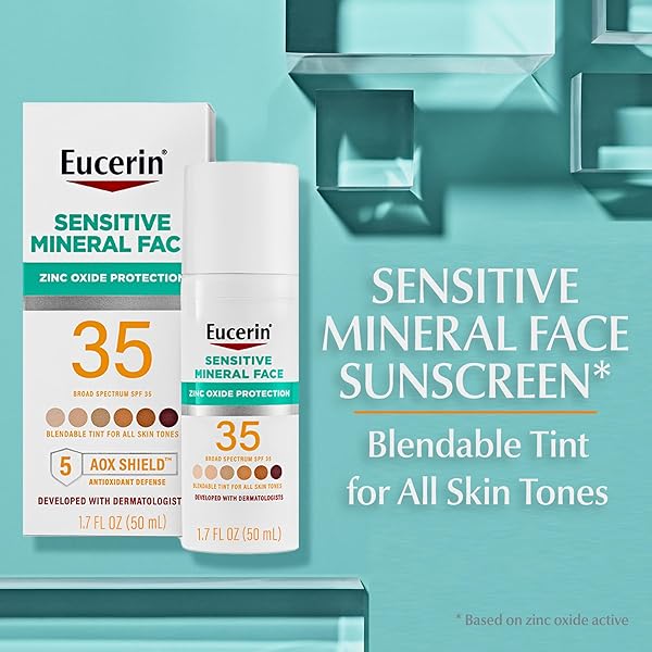 EUCERIN SUN TINTED SENSITIVE MINERAL FACE SUNSCREEN LOTION SPF 35, NON-COMEDOGENIC MINERAL SUNSCREEN WITH GENTLE ZINC OXIDE PROTECTION FOR SENSITIVE SKIN, 1.7 FL OZ BOTTLE