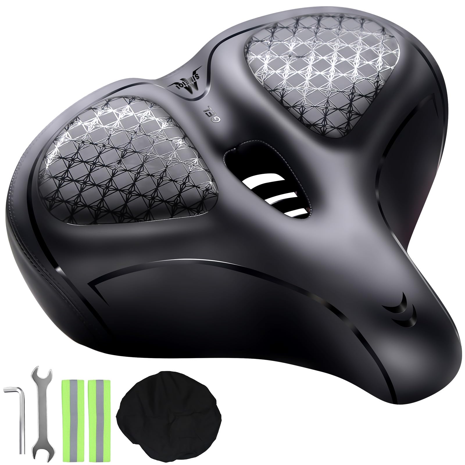 Comfortable Oversized Bike Seat Cushion Compatible with Peloton Bike,Road Bike City Bike and Exercise Bikes for Men & Women (Black)