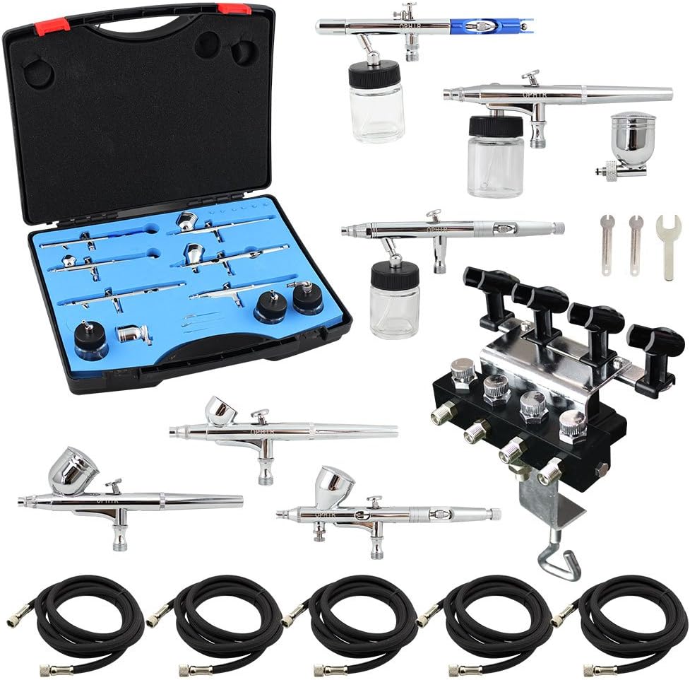 OPHIR 6 PCS Dual-Action Airbrush with 4-Airbrush Holders Set 0.2mm 0.3mm 0.35mm 0.5mm Nozzle Air Brush Spray Paint Guns for Hobby Cake Decoration: Arts, Crafts & Sewing