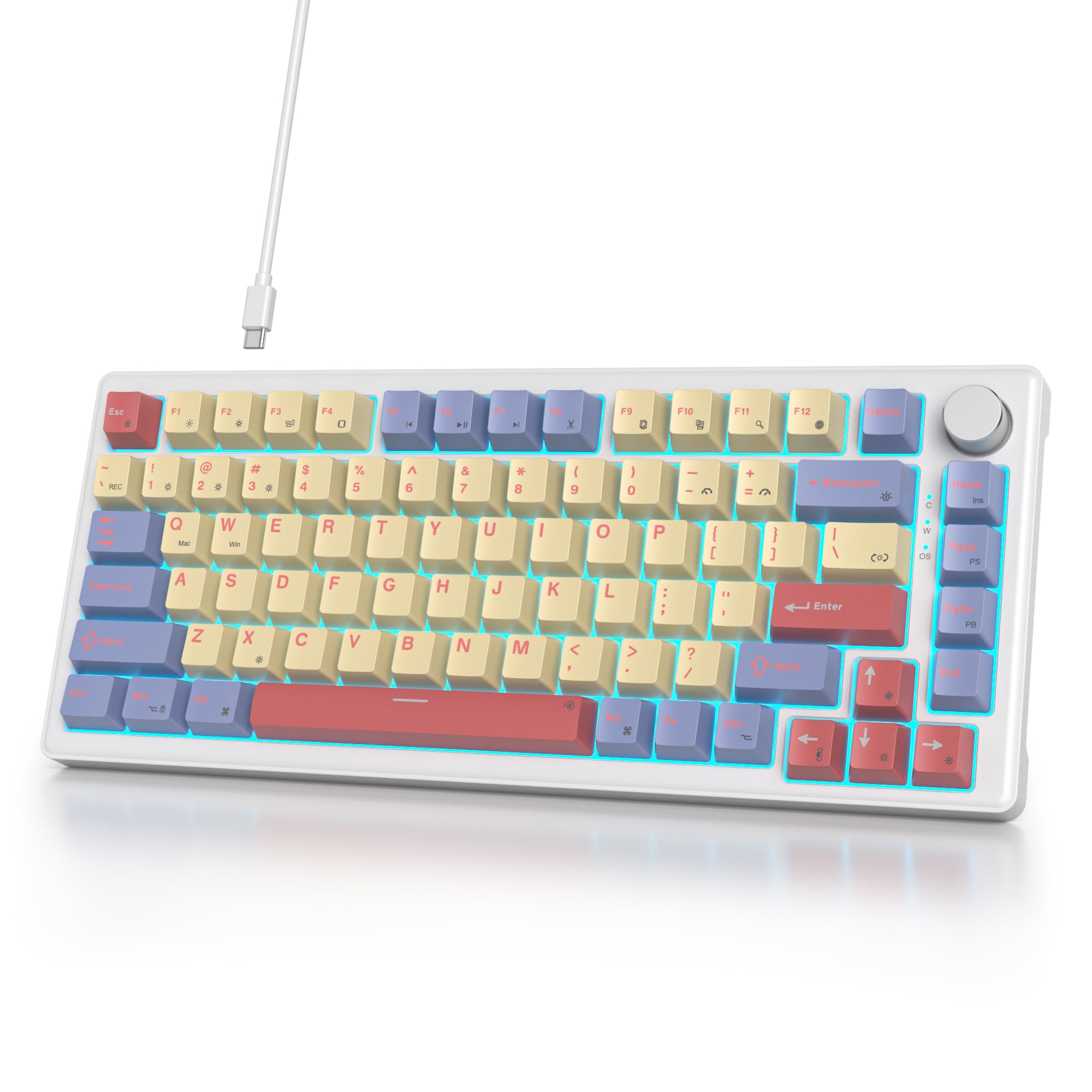 iTastatur 75% Wired Mechanical Gaming Keyboard, Hot Swappable Gasket Mount, White Switch, 82 Keys TKL, NKRO, Creamy for PC Laptop Windows Gamer (Marshmallow)
