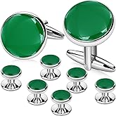 AMITER Men’s Cufflinks and Tuxedo Studs Set, Suitable for Black Suit White Shirts on Wedding, Anniversary, Birthday