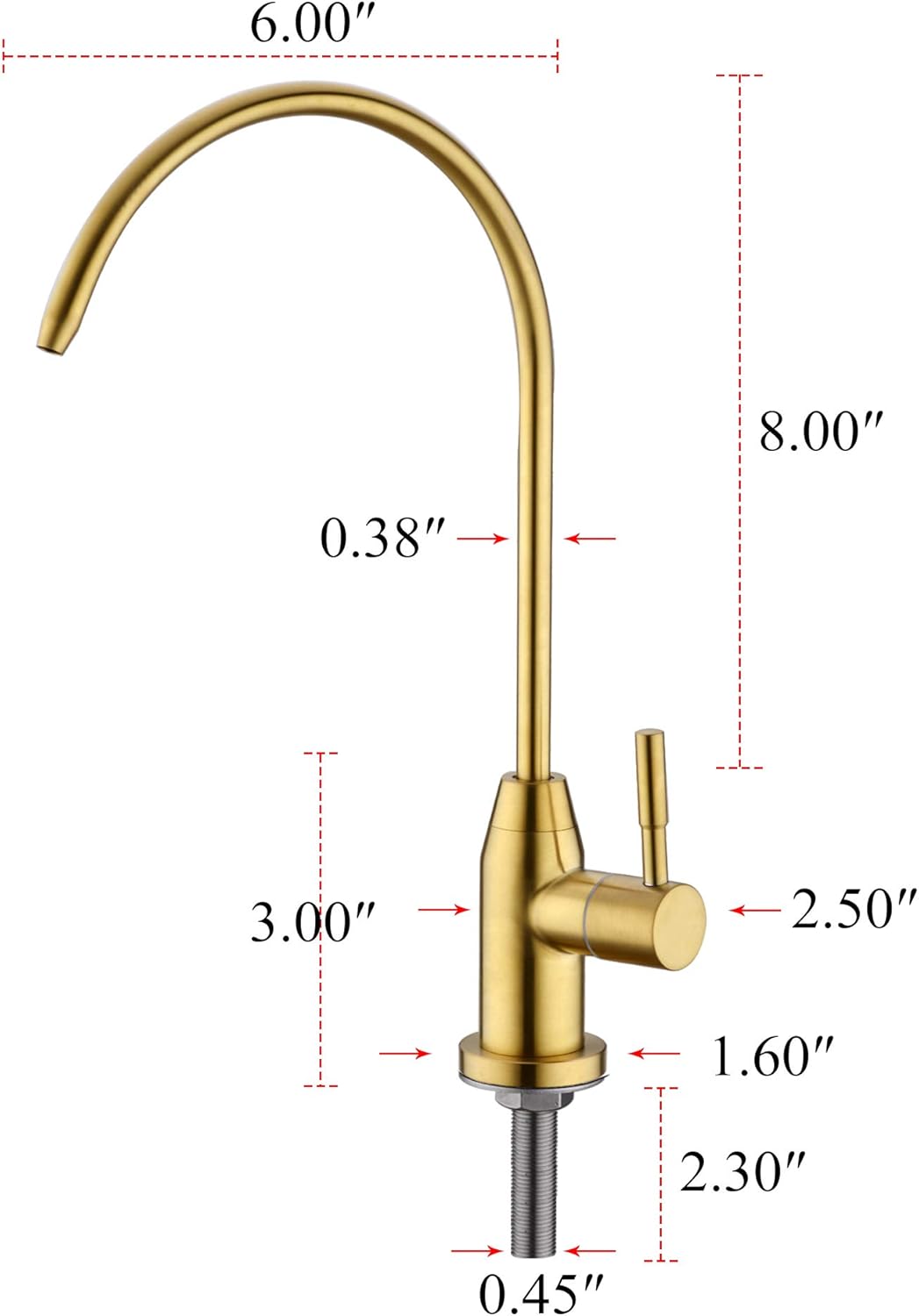 SINKINGDOM Brushed Gold Drinking Water Filter Faucet Kit for Filtration System Non-Air Gap, Lead-Free Stainless Steel, Filter not Included - - 