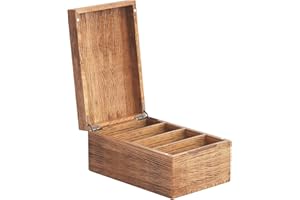 AXEFUN 4" X 6" Index Card Holder, Carbonized Wood Index Card Box, Index Card Organizer Case, Recipe Box with Dividers, 4 Compartments for 600 Cards, File Note Flash Card Holders