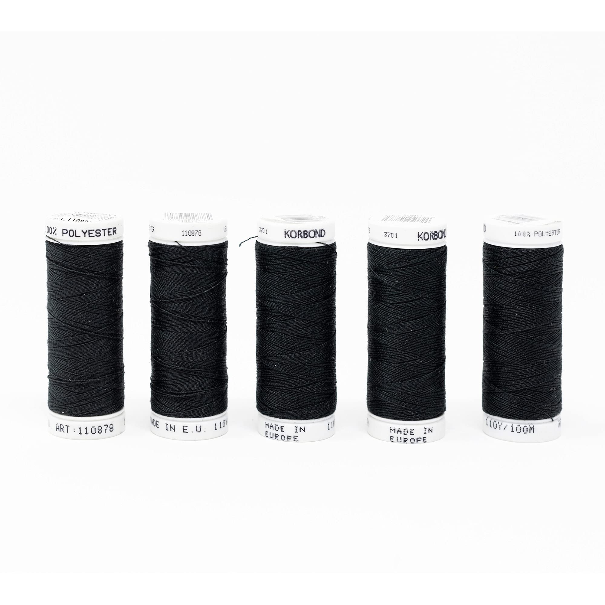 Korbond Polyester All Purpose Thread – 500m Total – Nearly Black - 5 x 100m Reels for Hand and Machine Sewing