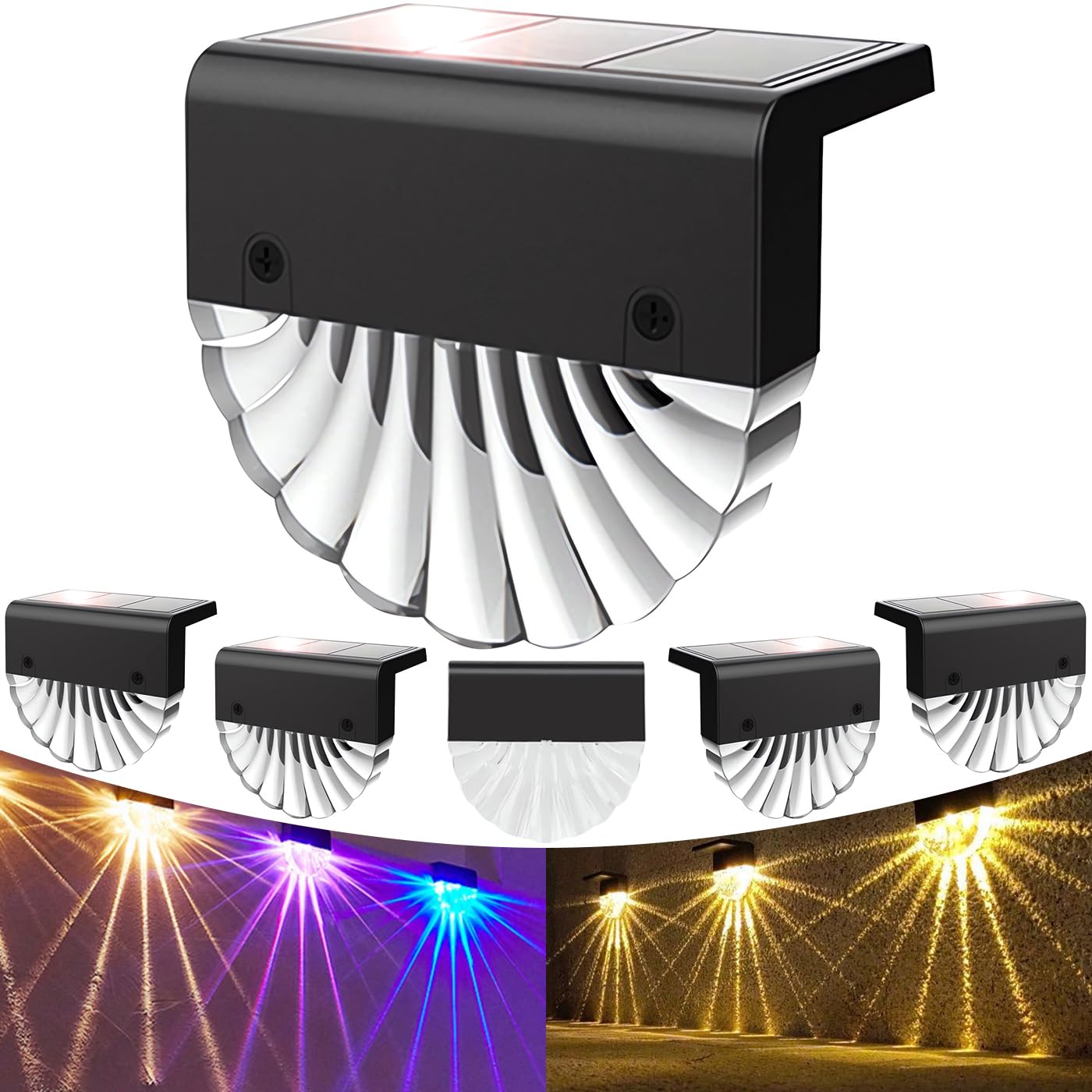 Anmossi Outdoor Solar Lights, 6 Pack Solar Fence Lights,Warm White/Color,IP65 Waterproof Solar LED Wall Light for Garden,Fence,Yard,Garage,Garden