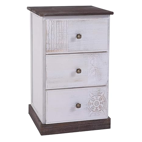CARO-Möbel Nachttisch Juna Nachtschrank Nachtkonsole für Boxspringbett mit 3 Schubladen, grau/weiß Shabby Chic Vintage