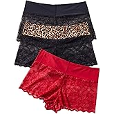 SOLY HUX Women's Plus Size Lace Boyshorts Underwear 3 Pack Leopard Sheer Brief Panties