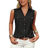 GRACE KARIN Women Sleeveless Button Down Shirts, Summer Solid Dressy Casual Blouse, V Neck Tank Top Business Work 2026 Trendy