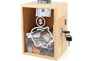 Mczxon Clear Piggy Bank with Lock, Large Money Saving Jar Money Bank Box Container for Cash Saving, Openable Clear Money Coin