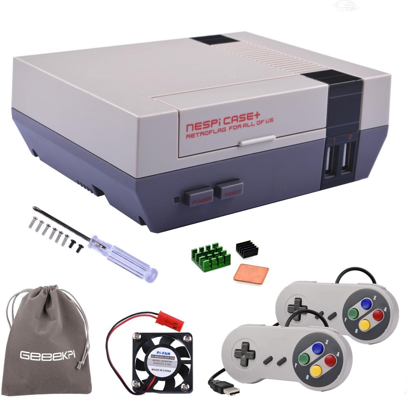 Version! Retroflag NESPi Case+ Plus with USB Wired Game Controllers & Cooling Fan & Heatsinks for RetroPie Raspberry Pi 3/2 Model B & Raspberry Pi 3B+
