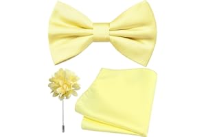 Branduce Solid Color Pre-tied Bow Tie and Pocket Square Lapel Pin Set for Men