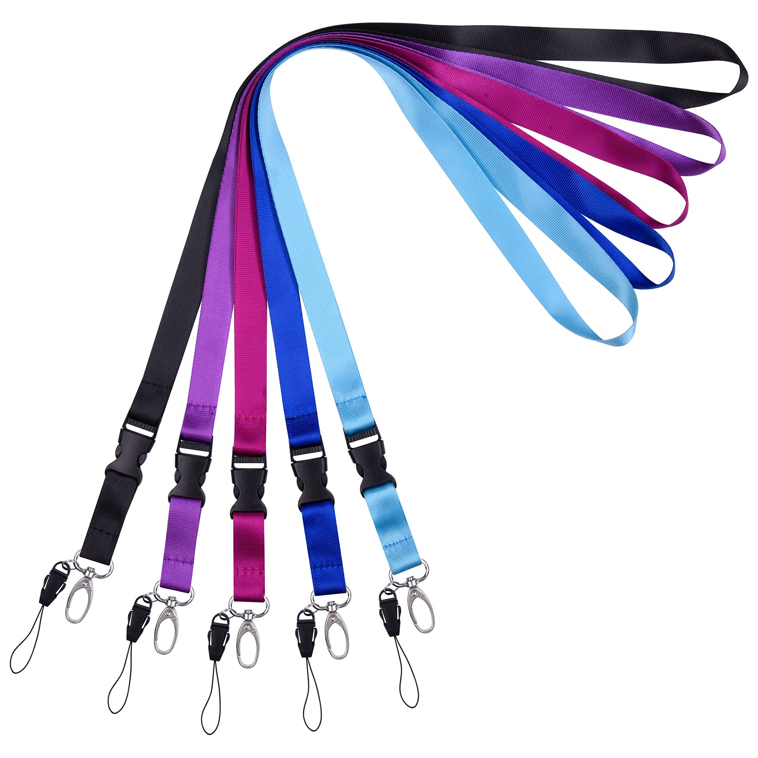 wisdompro Office Lanyard, 5 Pcs 22.5 Inch Polyester Lanyard Neck Strap with Oval Clasp and Detachable Buckle for Keys, Keychain, USB, Phones, Camera, Name Tag, ID Badge Holder (Assorted Colours)