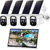 Kittyhok Solar Security Camera Outdoor System with Monitor | 4pcs Wireless Solar Powered Security Camera, Human Detection, Spotlight, for Home Security | 10CH NVR, 10'' IPS Monitor, Local Storage