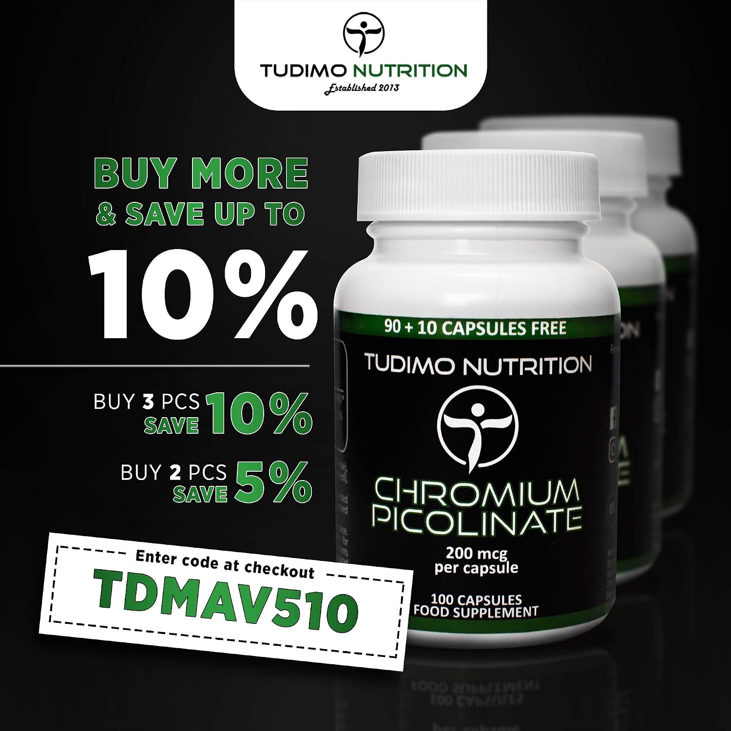 Chromium Picolinate 200mcg Capsules, 100 pcs (3+ Month Supply) of Rapidly Disintegrating Capsules - Image 5