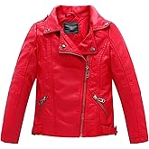 LOKTARC Boys Girls Spring Motorcycle Faux Leather Jackets with Oblique Zipper