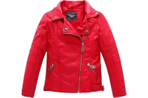 LOKTARC Boys Girls Spring Motorcycle Faux Leather Jackets with Oblique Zipper