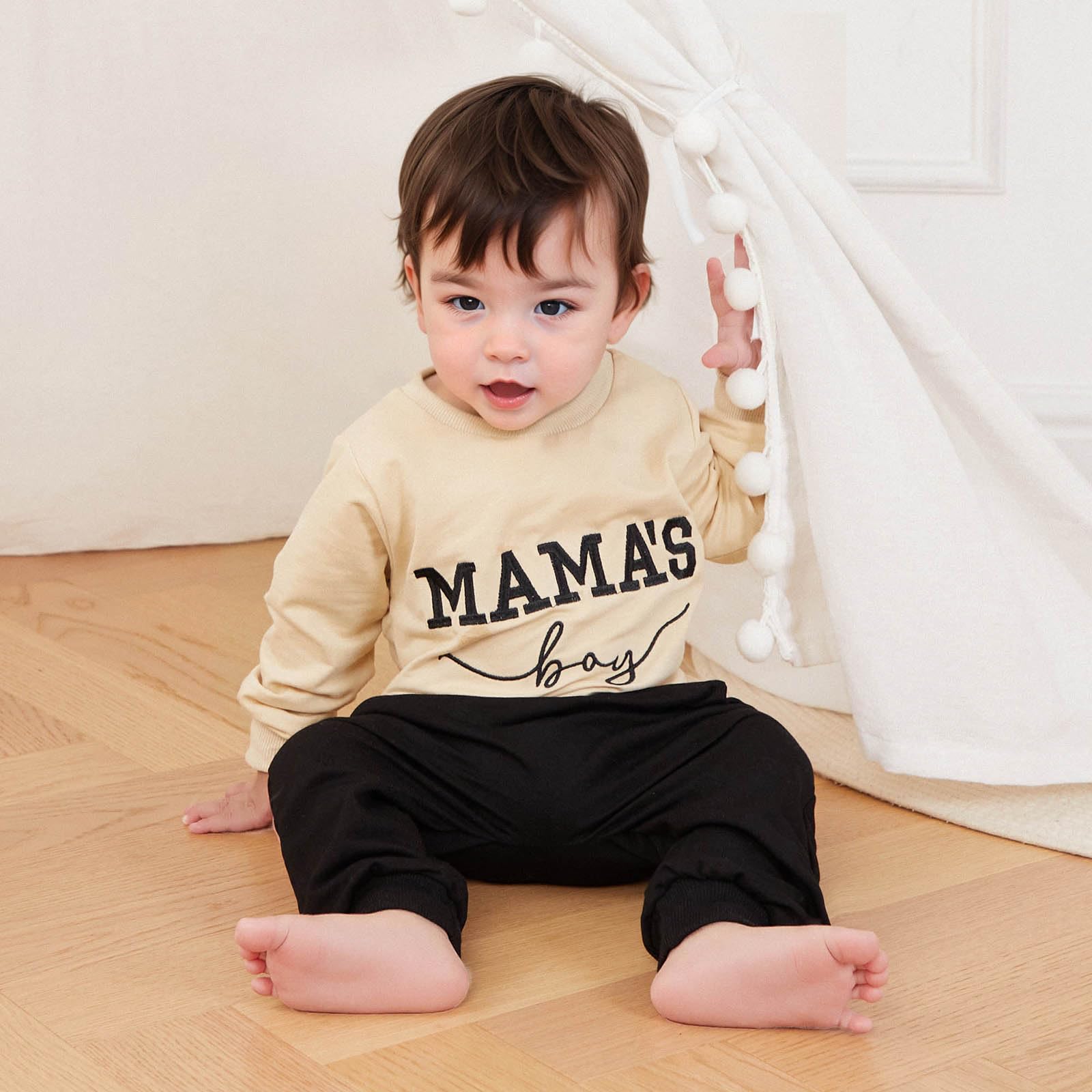 FOCUSNORM Toddler Baby Boy Fall outfit Mama's Boy Letter Embroidery Sweatshirt Top Elastic Pants Set Cute 2pcs Winter Clothes