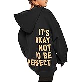 SweatyRocks Girl's Letter Print Hooded Sweatshirt Long Sleeve Oversized Pullover Tops