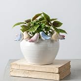 Stoneware Planter with Colorful Birds on Rim, Reactive Glaze Decorative | Flower Pot for Indoor Plants, Vintage Cottagecore Bird Planter, Ceramic Pot for Succulents, Tabletop Home D&eacute;cor Accent