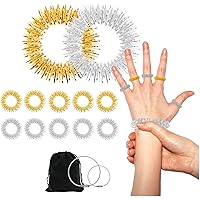 Acupressure Rings and Bracelets Massagers Set Spiky Sensory Finger Rings for Finger and Hand Wrist Massage Pain Relief