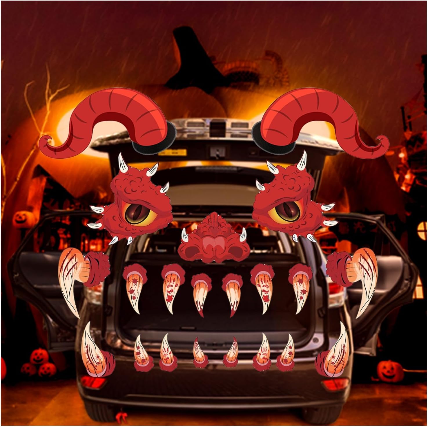 Garage Door Decorations - Halloween Trunk or Treat Car Decorations Kit, Halloween Trunk Decorations kit, Monster with Eyes, Fangs, Tongue, Nostril Horror Sticker Party Decorations for Doors, Window, Car Decor, Archway, Garage