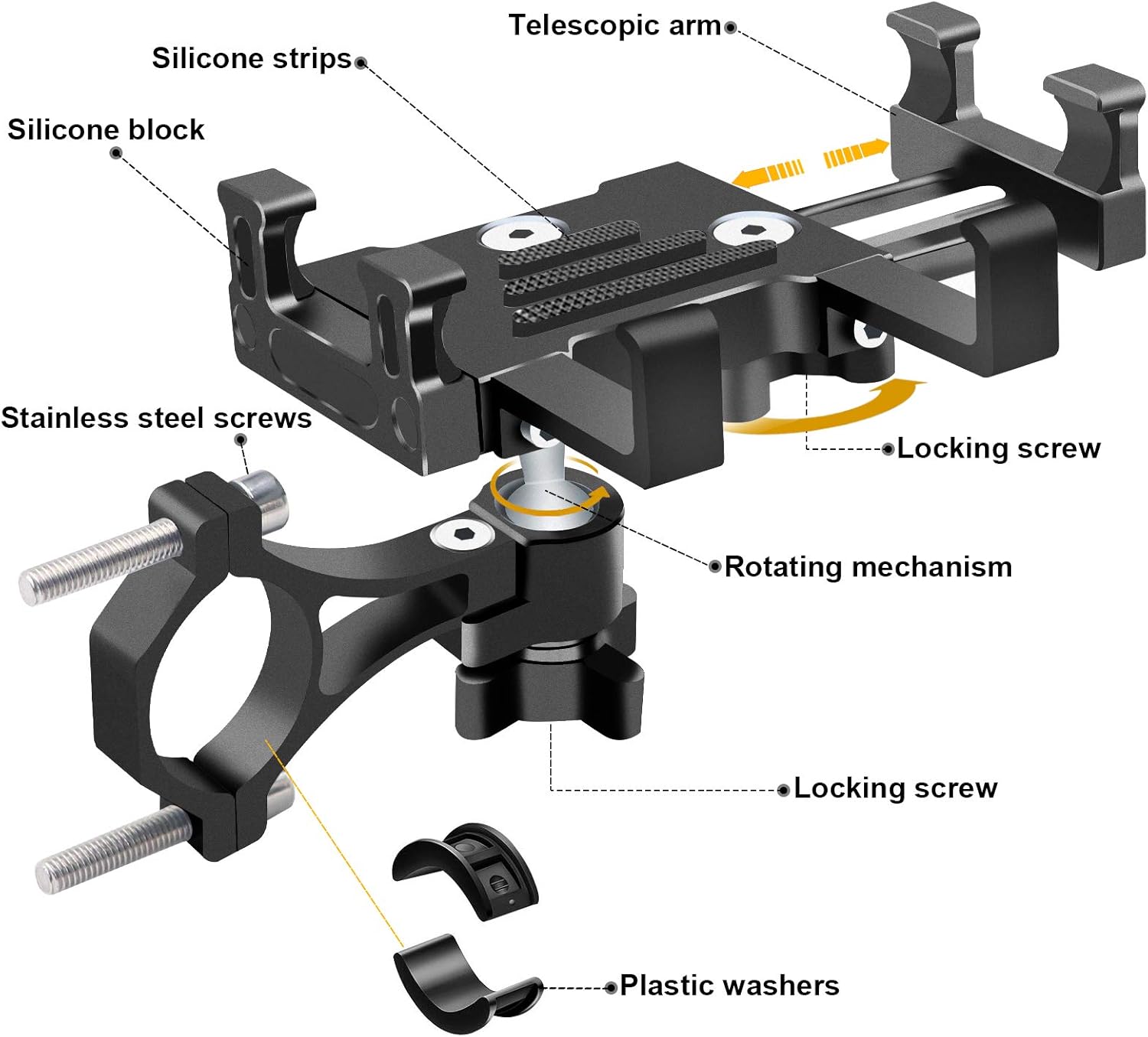 FETESNICE Universal Bike Phone Holder, Aluminum Alloy Bike Phone Mount with 360° Rotation Mount for Bicycle Motorcycle Scooter Electric Car Baby Cart for iPhone Samsung (Phone Width 2.36-4.33")