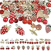 SUNNYCLUE 1 Box 40Pcs 20 Styles Rhinestone Fruit Charms Cherry Strawberry Charms Bulk Alloy Cute Gold Red Enamel Summer Metal Sparkling Fruits Pendants for Jewelry Making Bracelets DIY Crafts Women