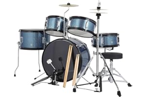 5 Piece Drum Set, Junior Drums Kit with Bass, Tom, Snare, Hi-Hat, Cymbal and Drum-Pedal, Full 16in Youth Drum Set with Drumst