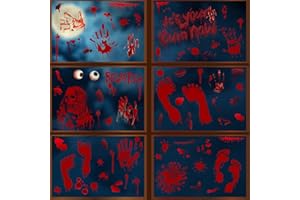 LOPMNGHT Halloween Horror Blood Seal Window Clings Stickers Decoration Bloodstain Skull Footprint Design Halloween Window Cling Decal Double Sided Static Removable Halloween Glass Window Stickers Supplies