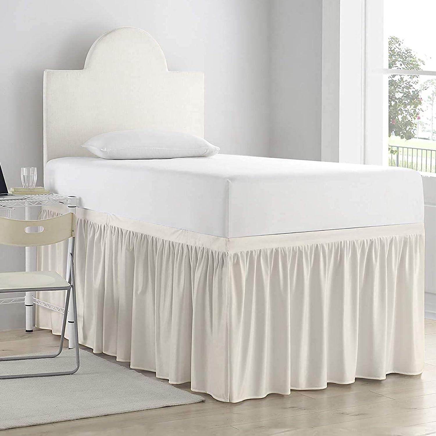 Photo 1 of SKY BEDDINGS Dorm Room Bed Skirt - College Dorm Bed Skirt - Twin XL, Extra Long - 40 Inch Drop - 100% Microfiber - Ivory