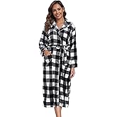 Womens Hooded Plush Bathrobe Warm Fleece Soft Long Robe Fuzzy Full Length Gown Shower Spa House Kimono for Women
