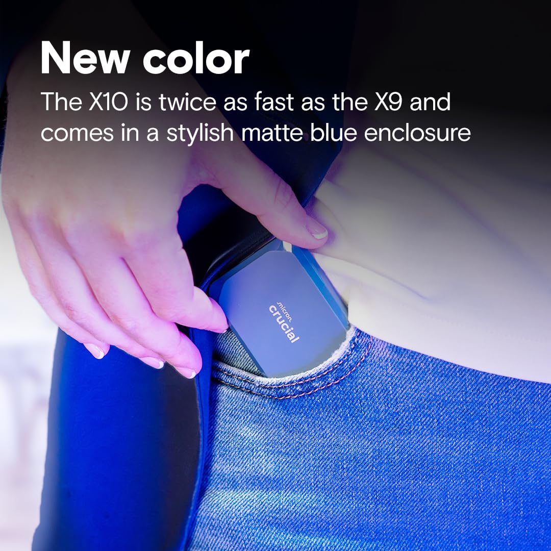 Crucial X10 8TB Portable SSD, Up to 2,100MB/s, USB 3.2 USB-C, External Solid State Drive, Compatible with Windows, Mac & Android, Durable Storage for Games, Photos & Files, Blue - CT8000X10SSD9-02