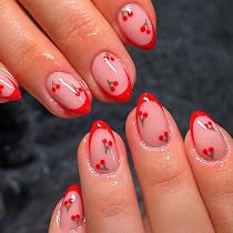 Amazon.com: ROFIBUT Red French Tip Press on Nails Almond Short ...