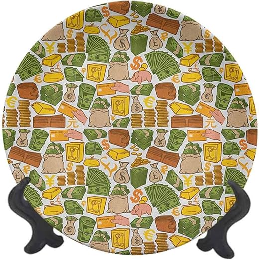 Money 10" Ceramic Decorative Plate,Colorful Symbols of ...