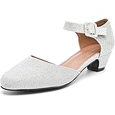LIURUIJIA Women's Closed Toe Low Chunky Heel Pumps Ankle Strap Dress Shoes for Work Wedding Party Dance