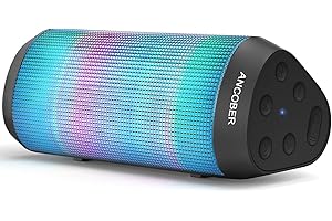 ANCOBER Portable Bluetooth Speaker Wireless with Lights, HD Stereo Sound, IPX4 Waterproof, TWS Pairing, BT5.3 with AUX Input, Small Speaker for Outdoor Home Camping Party, Ideal Electronics Gifts for Him, Her