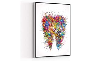 YALU&FREEDOM BEDROOM READY TO HANGING,Tooth Art Watercolor Print Teeth Anatomical Art Dental Clinic Decor Wall Art Dentistry Office Dental Practice Dentist Gift Doctor Art,8''x12'' Framed Modern Canvas Wall Art,