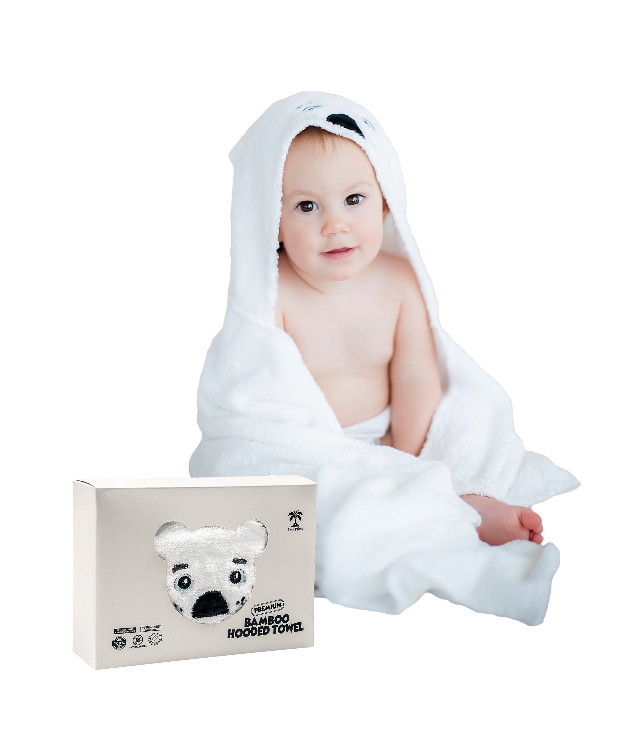 Baby Hooded Bath Towels | Organic Bamboo Material | Perfect for Bath, Pool or Beach | White Puppy Design | Best Gift for Baby Shower or Birthday | Twin Palms Baby Towel