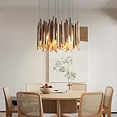 Fivootvi 8 Light Farmhouse Wood High Ceiling Chandelier Rustic Large Ceiling Light Fixture Hanging Pendat Light for Dining Ro