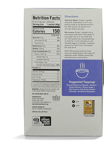 365 BY WHOLE FOODS MARKET, ORGANIC INSTANT OATS AND FLAX 8 PACK, 11.3 OZ