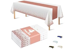 OHOME 4 Pack Disposable Plastic Table Cloths,White and Rose Gold Rectangle Table Covers for Birthday Valentines Decor Pink Sweet 16 Party Decorations - Baby Shower Decorations for Girl 54" x 108"